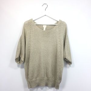 Chicos 3 Sweater Top XL Beige Metallic Crew Neck